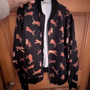 Black "Bengal" Tiger Print Bomber Jacket